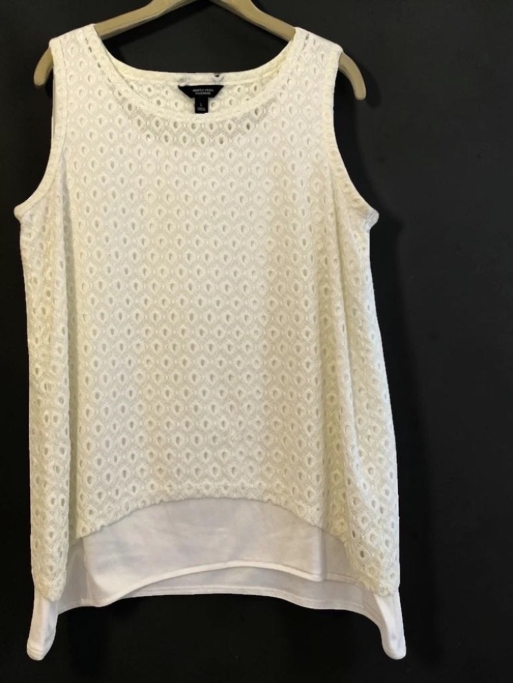 Simply Vera Vera Wang White Eyelet Layered Sleeveless Top L - Picture 6 of 16